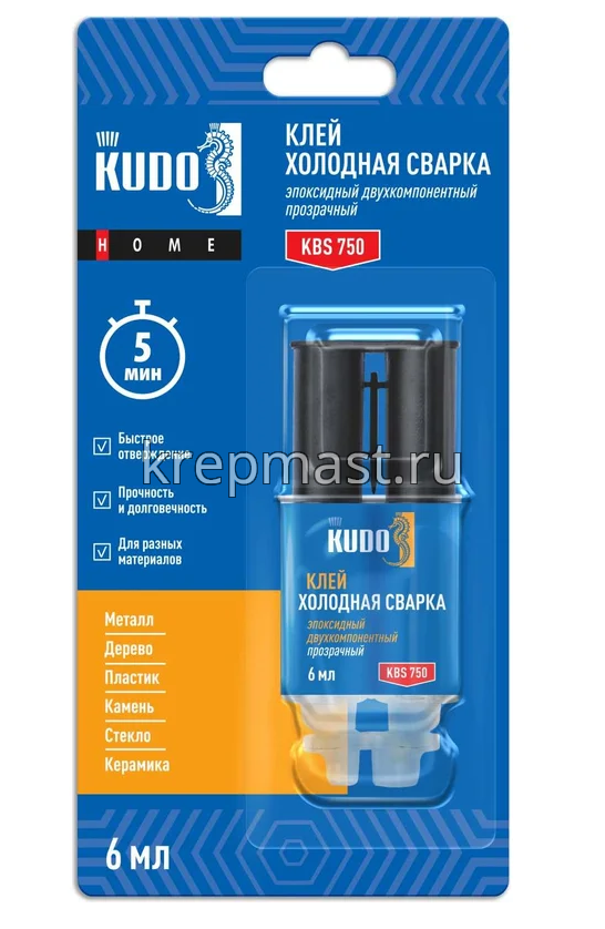 Клей 6 мл ЭПОКСИДНЫЙ KUDO "Холодная сварка" в шприце